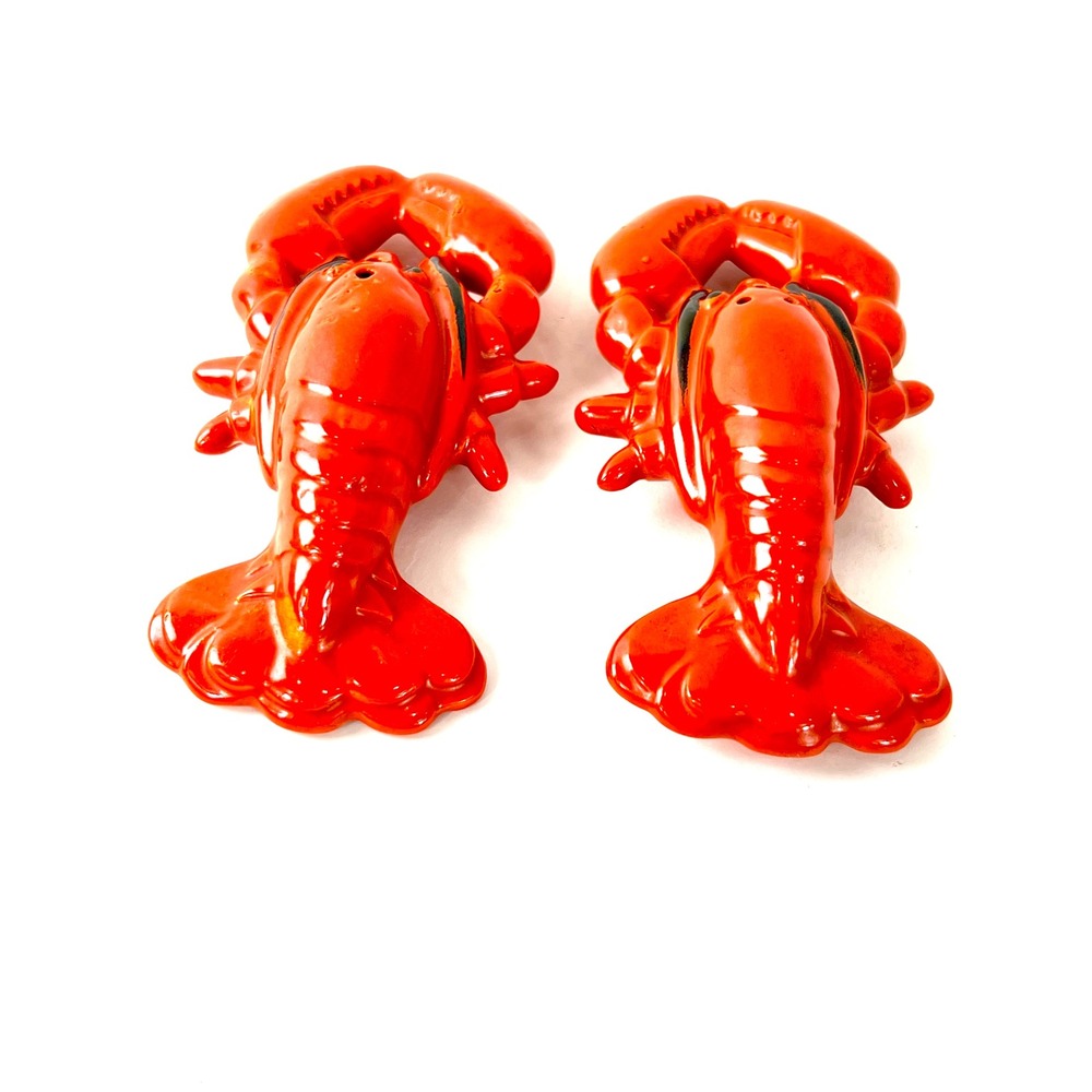 Vintage Red Ceramic Lobster Salt and Pepper Shakers Set Nautical Coastal Decor